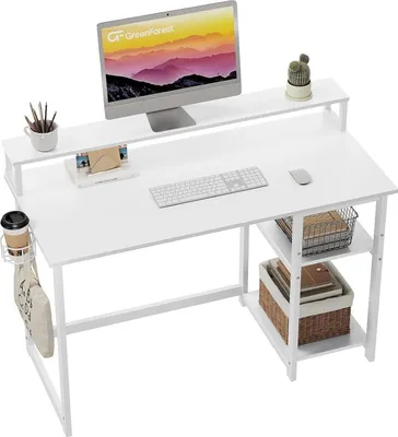 Image de Bureau blanc avec étagère et support d'écran 100x50cm