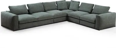 Immagine prodotto di Divano angolare modulare, forma a L, struttura in legno, rivestimento in tessuto, design moderno, colore verde