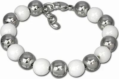 Produktbild von Amello Edelstahl Keramik Armband Kugeln Damen Schmuck silber weiß ESAX12W