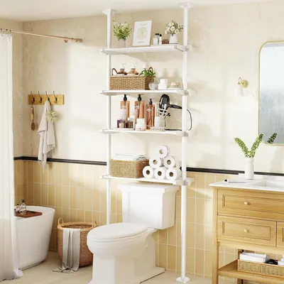 Immagine prodotto di Ripiano da bagno a 4 livelli - Scaffale sopra il water - Salvaspazio - Larghezza 49-79 cm - Altezza 122-315 cm - Scaffale per lavatrice - Organizzatore per il bagno