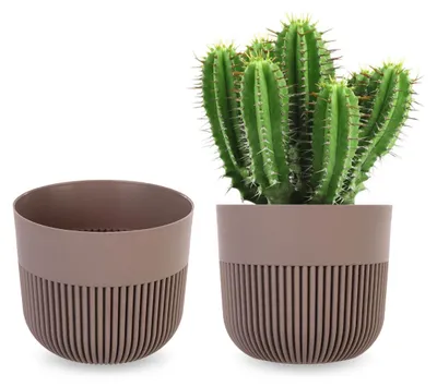 Produktbild von KADAX Blumentopf Ø 11 cm, Blumenübertopf mit gerillter Struktur für Innen- und Außenbereich, Pflanzentopf aus Kunststoff, Übertopf für Zimmerpflanzen (Beige)