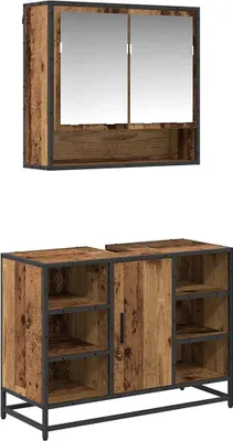 Produktbild von vidaXL Badezimmermöbel-Set mit Regal 2 pcs Altholz Holzwerkstoff