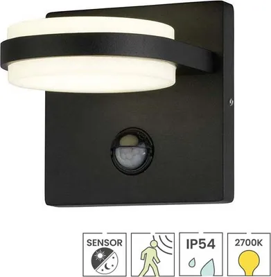 Produktbild von Außenleuchte mit Sensor Agora | Bewegungsmelder | Integrierte LED | 11,4 Watt | 2700K warmweiß | IP54 | Mattschwarz