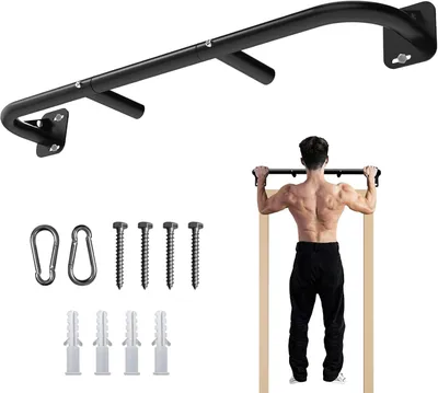 Image de Barre de traction murale en acier, adaptée aux supports muraux de 81 à 91 cm, idéale pour l'entraînement à domicile