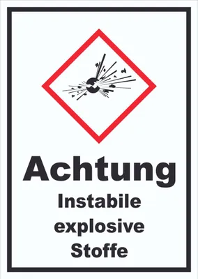 Produktbild von Schild Instabile explosive Stoffe Explosion hochkant A5 Rückseite selbstklebend