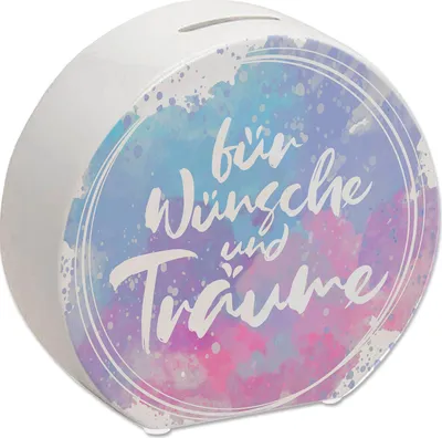 Produktbild von Spardose aus Keramik mit schönem Wasserfarbendesign und Aufschrift - Für