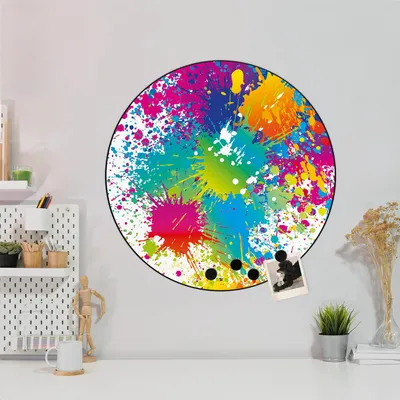 Zdjęcie produktu dla Designerska tablica magnetyczna stalowa czarna okrągła 47cm colour splash