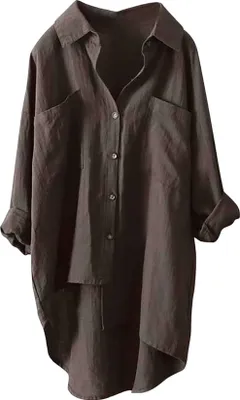 Produktbild von ASKSA Damen Musselin Bluse Sommer Leichte Atmungsaktive Leinenhemd Tshirt Casual Locker Leinenbluse Top, Braun, Groesse: L