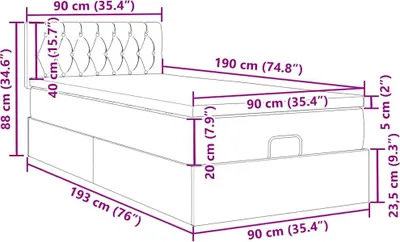 Obrázok produktu pre vidaXL Osmanská posteľ s matracom a LED diódami svetlo šedá 90x190 cm látka