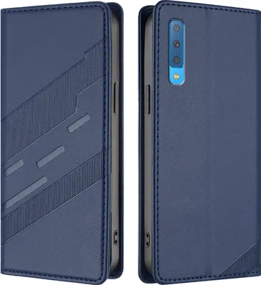 Produktbild von Hülle für Samsung Galaxy A7 2018, Kunstleder Brieftaschen Handyhülle mit Kartenfach und Standfunktion Blau