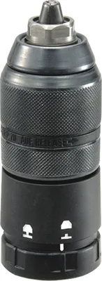 A close-up studio shot of a drill chuck.