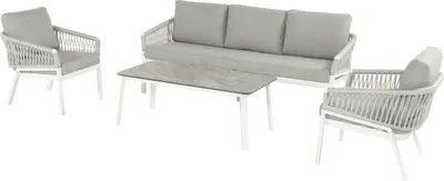 Produktbild von Hartman Lounge-Set Gartenmöbel-Set Sitzgruppe Rosalie Sofa Set, Aluminium weiß, Bezug und Rope hellgrau