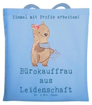 Produktbild von Mr. & Mrs. Panda Einkaufstasche Bürokauffrau Leidenschaft - Sky Blue - Geschenk, Tasche, Schultasche, Witzig, Büro, Spruch, Lustig, Ausbildung, Laptoptasche, Tote Bag