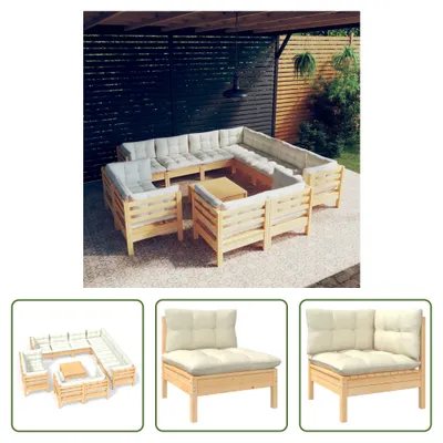 Produktbild von The Living Store 12-tlg. Garten-Lounge-Set mit Creme Kissen Massivholz Kiefer