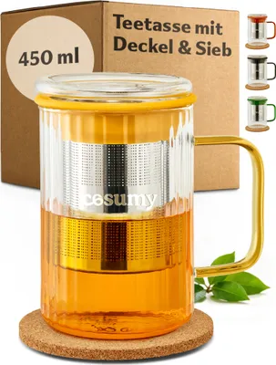 Obrázek produktu pro Šálek Cosumy s víčkem a sítkem 450 ml žlutý