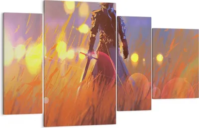 Produktbild von Bild auf Leinwand - Leinwandbild - Krieger Schwert - 120x70cm - Wand Bild - Wanddeko - Wandbilder - Leinwanddruck - Bilder - Kunstdruck - Wanddekoration - Leinwand bilder - Wandkunst - DL120x70-3819