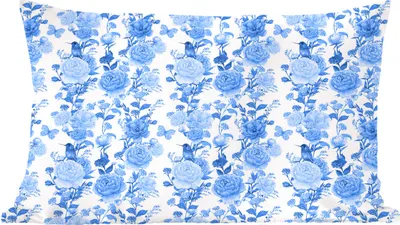 Produktbild von MuchoWow® Zierkissen Sofakissen Wohnzimmer Dekokissen 50x30 cm Blumen - Blau - Rosen - Wohnzimmerdekoration - Polster mit Photo