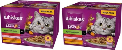 Produktbild von Whiskas 1+ Katzenfutter Tasty Mix Chef´s Choice in Sauce, 24x85g (2 Packungen) Hochwertiges Nassfutter für ausgewachsene Katzen in 48 Portionsbeuteln