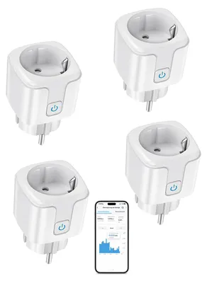 Smart-Steckdose mit Strommessung, 4er-Pack, WiFi, Timer, Sprachsteuerung