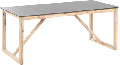 Produktbild von BELIANI Gartentisch Grau Beton und Akazienholz Rechteckig 180x90 cm für 6 Personen Holzbeine Rustikal Industrie Stil Terrasse Out- & Indoor Tisch