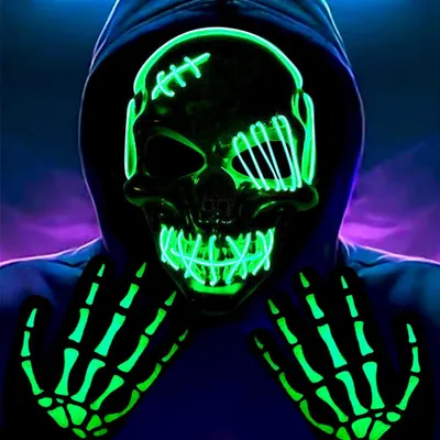 LED-Maske grün mit Handschuhen für Halloween & Karneval