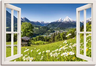 Produktbild von JFL Photography: Fensterblick - Malerische Landschaft in den Bayerischen Alpen, Deutschland, Produkt:Leinwand, Größe (HxB):50x70 cm / Leinwand