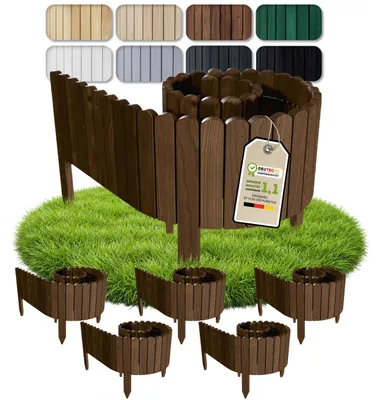 Produktbild von Floranica Beeteinfassung Rasenkante 10 m (5 Stück à 2 m), Höhe 20 cm, Braun, Steckzaun Beetumrandung Holzzaun