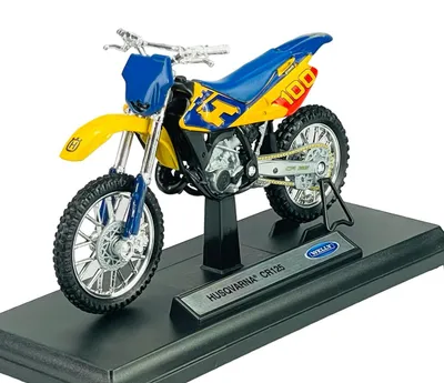 Image de Welly HUSQVARNA CR125 1:18, 11 cm. Moto neuve, dans sa boîte. Modèle réduit en métal, référence 12162