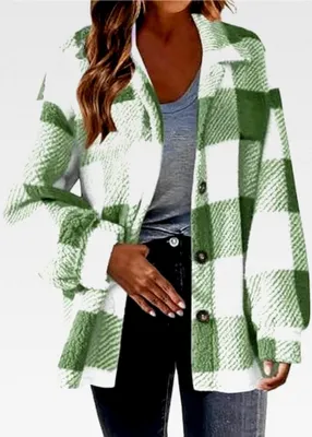 Produktbild von Teddy Fleece Mantel Damen Karierte Kapuzenjacke Flauschig Warm Winterjacke Lose Sport Plüschjacke Langarm Sweatshirt Jacke mit Kapuze