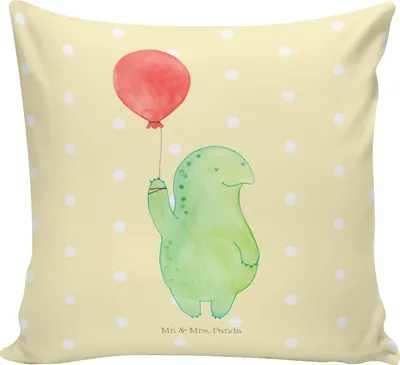 Produktbild von Mr. & Mrs. Panda kissen bedruckt Schildkröte Luftballon - Gelb Pastell - Geschenk, Polster, 40x40, Jahrmarkt, Schildkröten, glücklich, Sofa, Sofakissen, Kuschelkissen