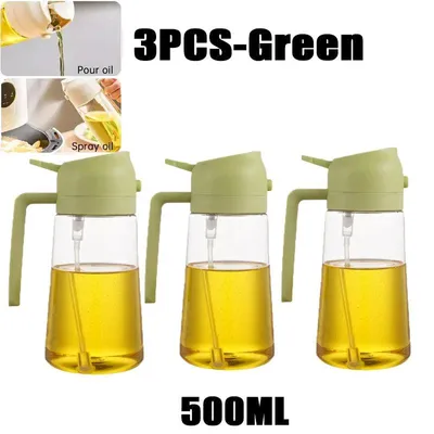 Produktbild von 500ml Ölsprühflasche, 2in1 Multifunktional, Ölsprüher Dose Sprühflasche Ölglas Ölsprüher Speiseöl Spray zum Kochen, Grillen, Backen, Heißluft.Farbe:3 Stück - Grün