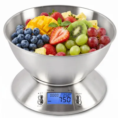 Produktbild von Küchenwaage Digital mit edelstahl schüssel mit LCD Display, Bis 5kg und 1 grammgenau, Elektronische Waage Feinwaage Digitalwaage Präzision Tara Retoo