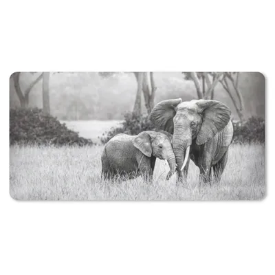 Produktbild von MuchoWow® Mauspad Mousepad Elefant - Tiere - Natur - Schwarz und weiß 60x30 cm - Mousepads - Maus Mat - Pad - Mausunterlage - Nachhaltig