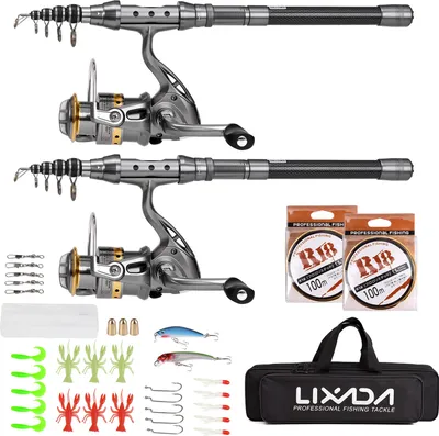 Produktbild von Lixada Angelruten-Kombi-Set, 2-teilig, Angelrute und Rolle, Teleskop-Angelrute, Kohlefaser-Spinner-Angelrolle, Angelzubehör, 1,8 m