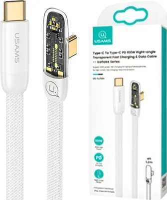 Zdjęcie produktu dla Usams Kabel Kątowy Usb-C Na Usb-C Pd 100W Fast Charging 1,2M Biały