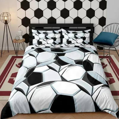 Produktbild von Bettwäsche-Set 3D Fußball Schwarz Weiß Mikrofaser 155x220cm 2-teilig Reißverschluss