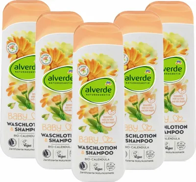 Produktbild von 5 x  alverde Naturkosmetik - Baby Waschlotion & Shampoo (5 x 250 ml)