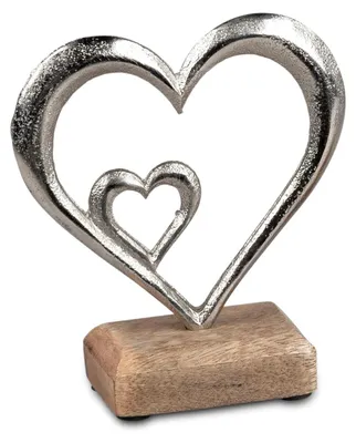Produktbild von Dekoobjekt Herz in Herz auf Fuß H. 14cm silber natur Alu + Mango Holz Formano