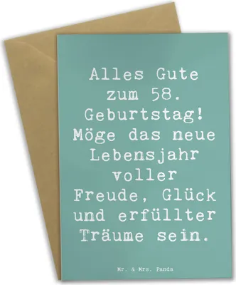 Produktbild von Mr. & Mrs. Panda Glückwunschkarte Spruch 58. Geburtstag Freude - Meeresbrise - Geschenk, Grußkarten, einladungskarten, Happy Birthday, kommunionskarte, Handwerkskunst