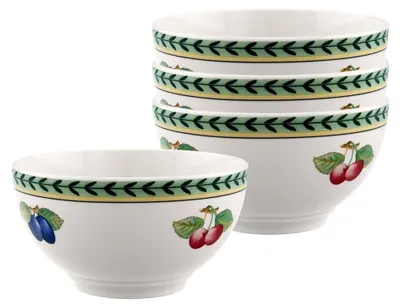 Produktbild von French Garden Fleurence Schalen 4er Set, 14 cm, Runde Schale mit Früchte-Dekor, Premium Porzellan, Weiß/Bunt