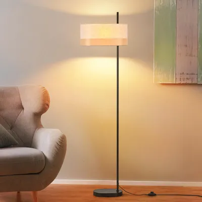 Immagine prodotto di ZMH lampada da terra con interruttore a pedale lampada da terra soggiorno lampada da terra paralume in tessuto bianco lampada da terra camera da letto lampada da terra retrò E27 lampada da lettura per divano
