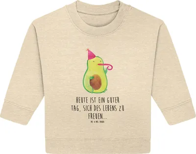 Produktbild von Mr. & Mrs. Panda Organic Baby Pullover Avocado Feier 6. - 12. Monat - Natural Raw - Geschenk, Tröte, Party, Geburtstag, Bullover, Gute Laune
