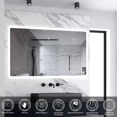 Produktbild von AICA Badspiegel mit Beleuchtung 120x70cm Sensor-Schalter Beschlagfrei Kaltweiß dimmbar Memory-Funktion LED Wandspiegel IP44