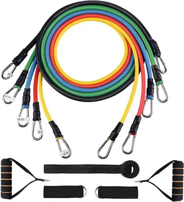 Productafbeelding van Ibenzoa® 5-delige weerstandsbandset voor krachttraining en flexibiliteit | inclusief antisliphandgrepen, deuropzetstuk, draagtas en trainingshandleiding