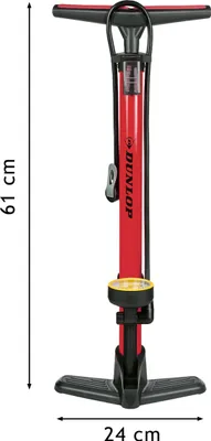Produktbild von Dunlop Fahrradpumpe mit Manometer für Dunlop-, Schrader- und Französisches Ventil - Inkl. Adapter für Wasserspielzeug und Bälle