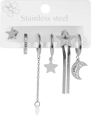 Produktbild von Akzent Ohrringe aus Edelstahl, Design: Stern & Mond, 3er Set mit 2 x Creolen und 1x Ohrstecker