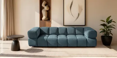 Produktbild von Sofiland Averro 4-Sitzer Sofa 280 cm Bubble-Steppung Strukturstoff Petrolblau