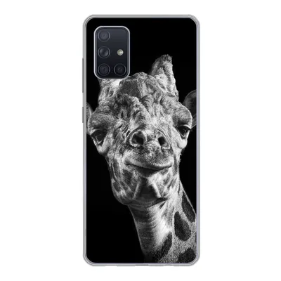 Produktbild von MuchoWow® Handyhülle Schutzhülle Hülle für Samsung Galaxy A51 Giraffe vor schwarzem Hintergrund in schwarz und weiß Silikon Softcase Handy Hülle - Schutzabdeckung