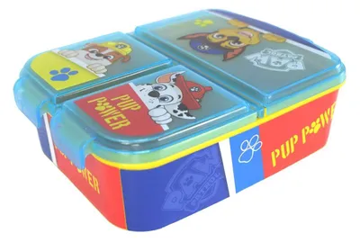 A Paw Patrol themed lunchbox with three compartments.