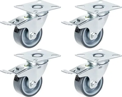 Immagine prodotto di ruote da 50 mm 2" in gomma grigia, girevoli con freno, portata 160 kg, set di 4 pezzi